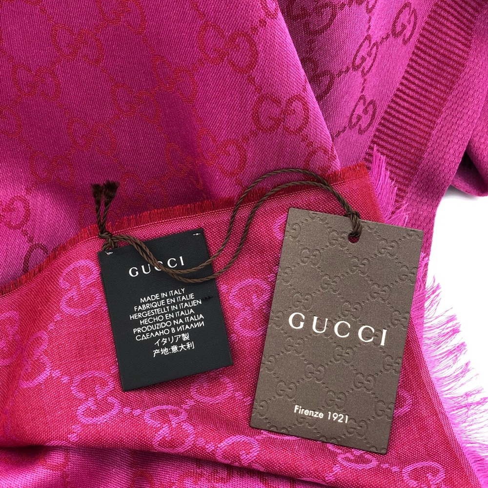NEW Gucci Wool & Silk Blend GG Monogram Pink Scarf